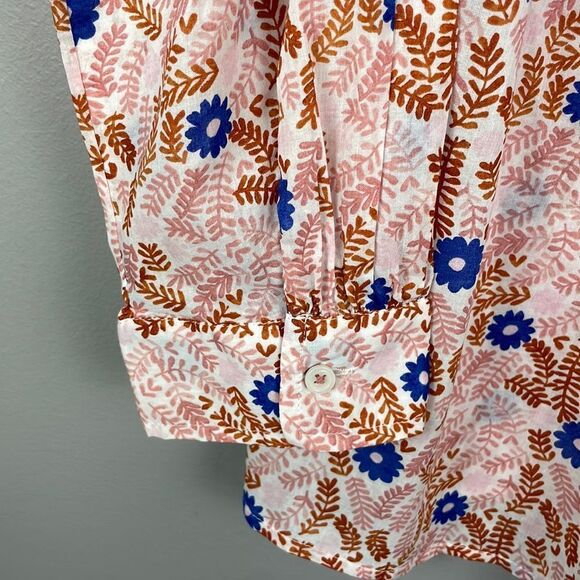 Talbots Pink and Brown Floral Pintuck Long Sleeve Blouse. Size Large. - Picture 6 of 11